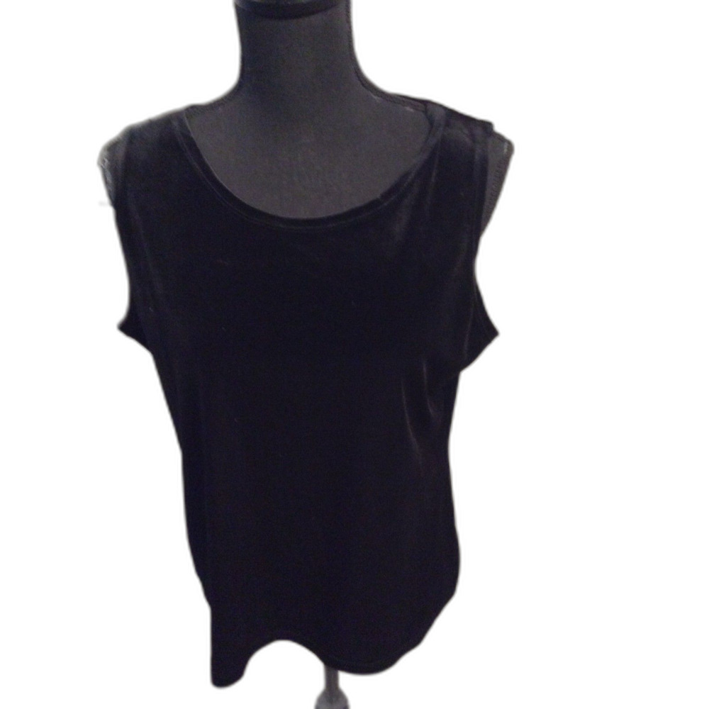 Notations Large L Sleeveless Black Velour Velvet Feel Top Shirt Womens Stretch